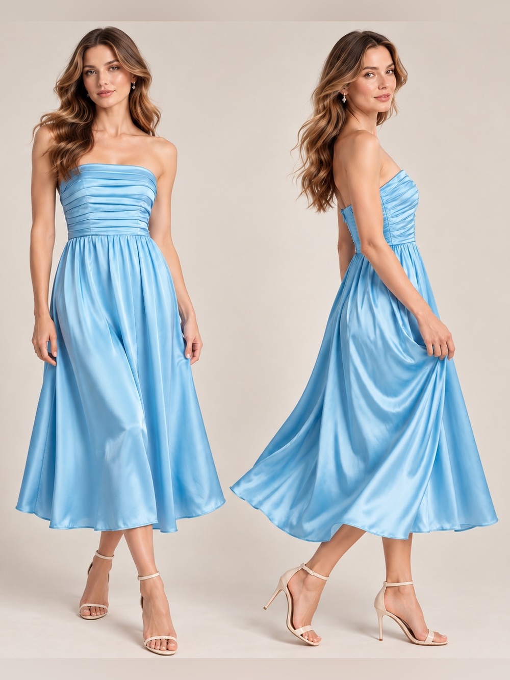 Abercrombie & Fitch Satin Emerson Ruched Midi Dress Blue Pleated Smocked M